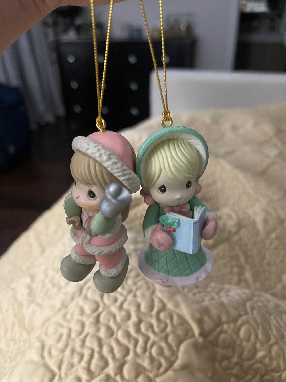 Pastel Girl & Boy Holiday Hanging Figurine Ornaments - Set of 2
